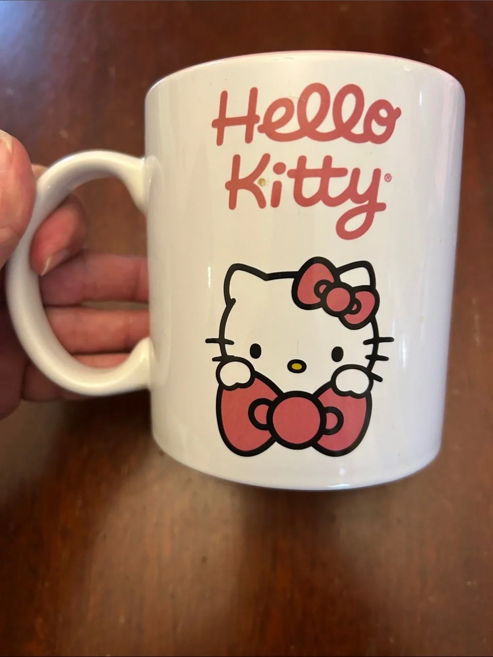 Hello Kitty White Mug with Pink Interior and Pink Artwork OS EUC